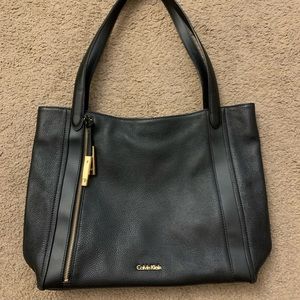 Calvin Klein XL Black Tote Bag Leather Retail $138
